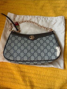 Fashion Gray GG Supreme Chain Shoulder Bag with Dark Trim